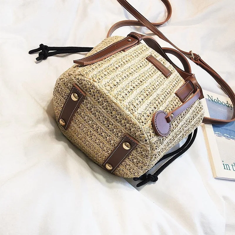 Women Straw Shoulder Bag Vintage Straw Bags Shoulder Mini Messenger Beach Casual Wicker Bag