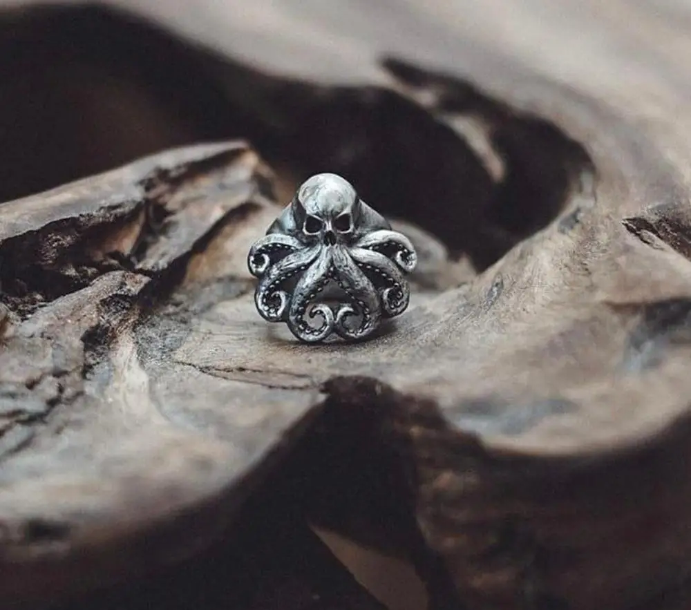 Onlysda 크리스마스 2020 매력 할로윈 문어 해골 펑크 스테인레스 스틸 선원 반지 남자 Anel 퍽 선원을위한 보석 선물