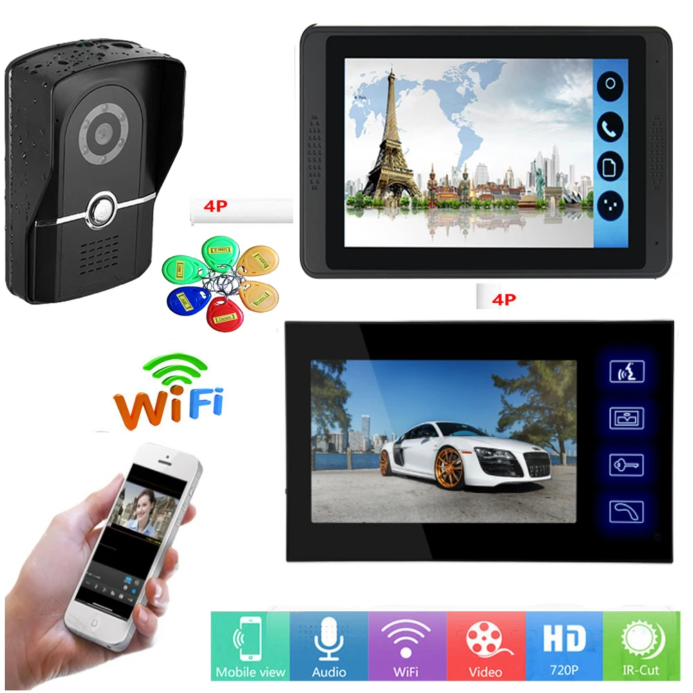 Приложение Управление видео домофон 7 дюймов ЖК-дисплей Wi-Fi Беспроводной
