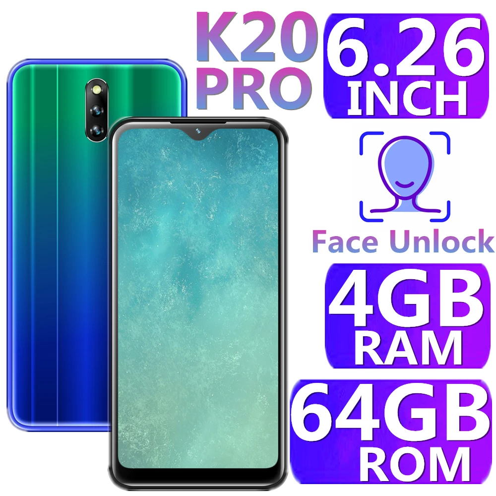 Мобильный телефон K20 Pro, 4 Гб ОЗУ, 64 Гб ПЗУ, 6,26 дюймов, 3200 мАч, распознавание лица, разблокированные смартфоны, Android OS, мобильные телефоны