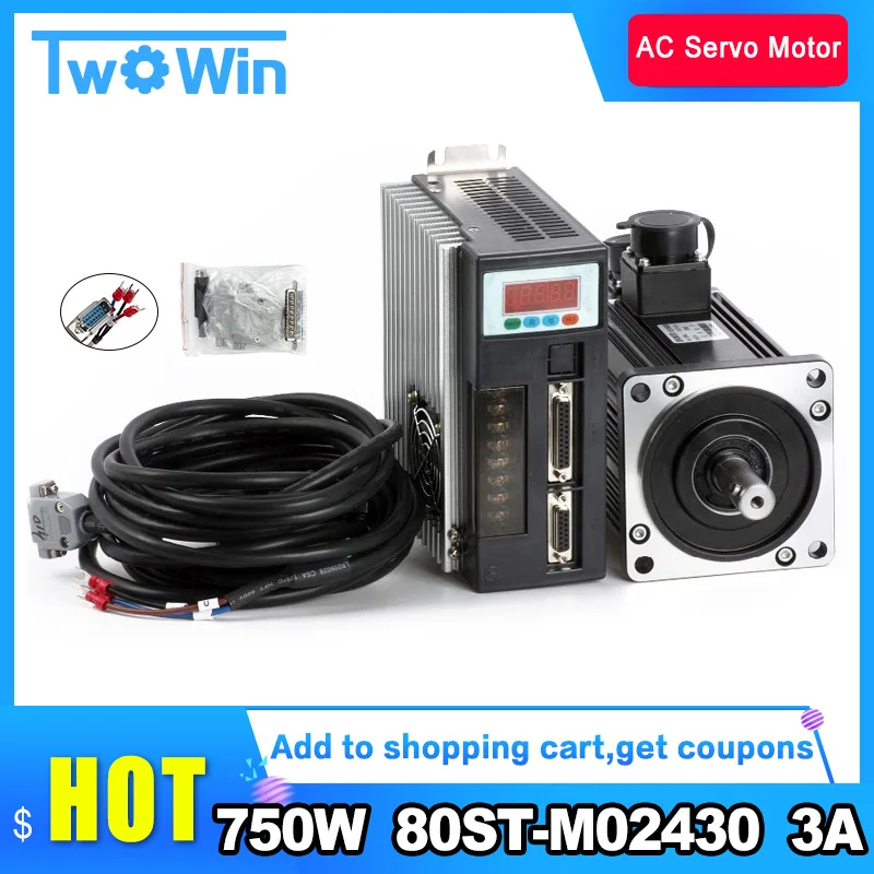 US $209.90 750W 3A AC Servo Motor 3000RPM SinglePhase 80STM02430 AC Servo Motor Servo Motor Driver