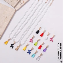 

Y2k Transparent Candy Color Zircon Gummy Bear Beaded Necklace For Women Zircon Cartoon Balloon Dog Charm Necklaces Jewelry Gift