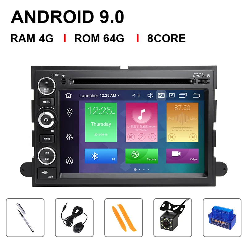 8 Core 64ROM OBD Cam Ips Android 9 автомобильный DVD мультимедийный плеер для Ford F150 F250 F350 F450 Mustang Fusion Explorer Edge Escape Mercury 2005 2007 gps - Цвет: 8 Core 64ROM OBD Cam