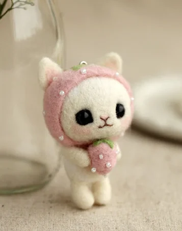 Клубника милый кот мультфильм животных набор шерсть иглы Набор шерсть войлок иглы валяния украшения Ремесло needlecture DIY ручной работы