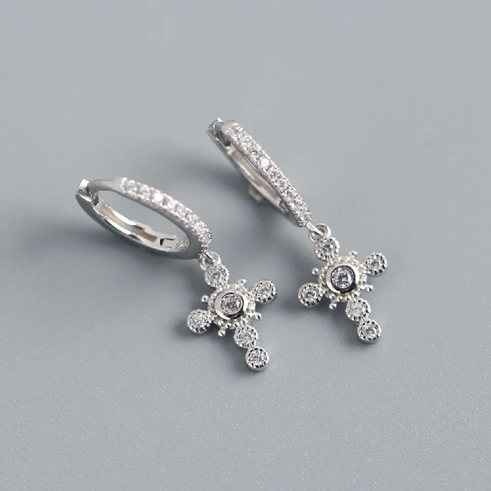 ANDYWEN 925 Sterling Silver Gold Crystal Zircon CZ Circle Drop Earring Cross Pendiente Piercing No Clips Women Luxury Jewelry