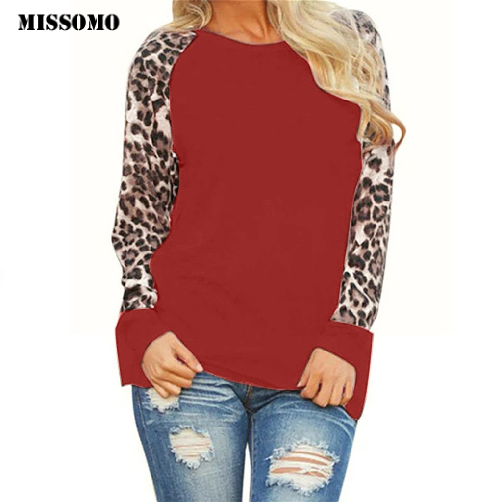 

MISSOMO Leopard t shirt women Pullovers Tops Long Sleeve Ladies T-Shirt Oversize Tops Harajuku O-neck Plus Size tee shirt femme