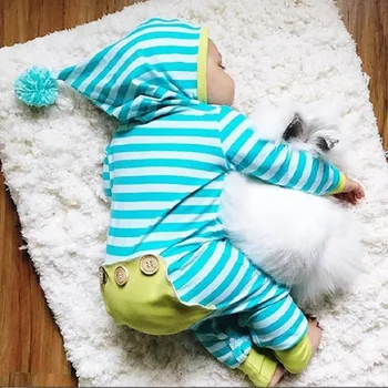 

2019 Autumn Toddler Kids Cotton Long Sleeve Striped Hooded Baby Casual Rompers Infant Girls Jumpsuits Boys Newborn Clothing