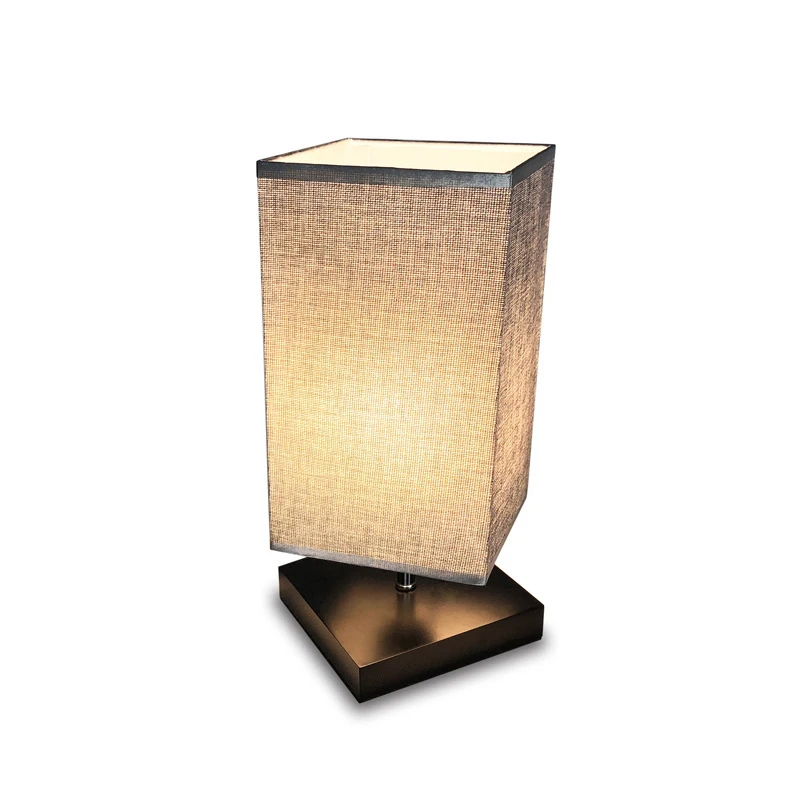 

LED Bedside Table Lamp Switch Square Light Modern Lighting Bedroom Home Decor Wood Desk Lamp Holder Cloth Lampshade US EU Plug