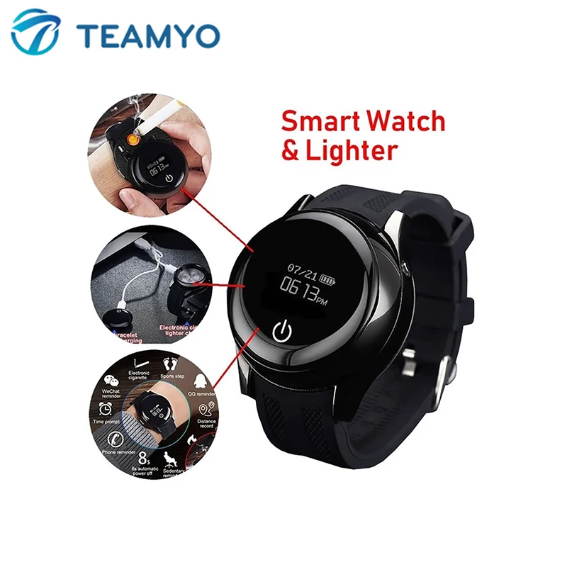 

Multi-function Smart watch men Rechargeable Cigarette lighter Smart Wristband USB Bluetooth smart windproof Men Watches Lighter