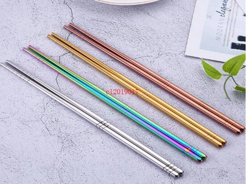 

Glossy Stainless steel Gold-plated Chopsticks Rose Gold Rainbow Square Chopsticks Colorful Stainless Steel Chopsticks