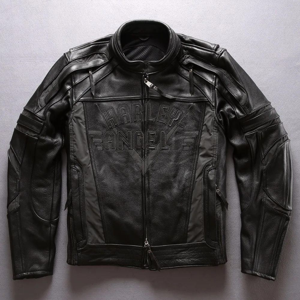 Professionele Echt Mannen Koeienhuid Motorfiets Biker Jasje Met Beschermende Apparaat Zak Echte Lederen Jas Mannelijke Professionele Echt Mannen Koeienhuid Motorfiets Biker Jasje Met Beschermende Apparaat Zak Echte Lederen Jas Mannelijke