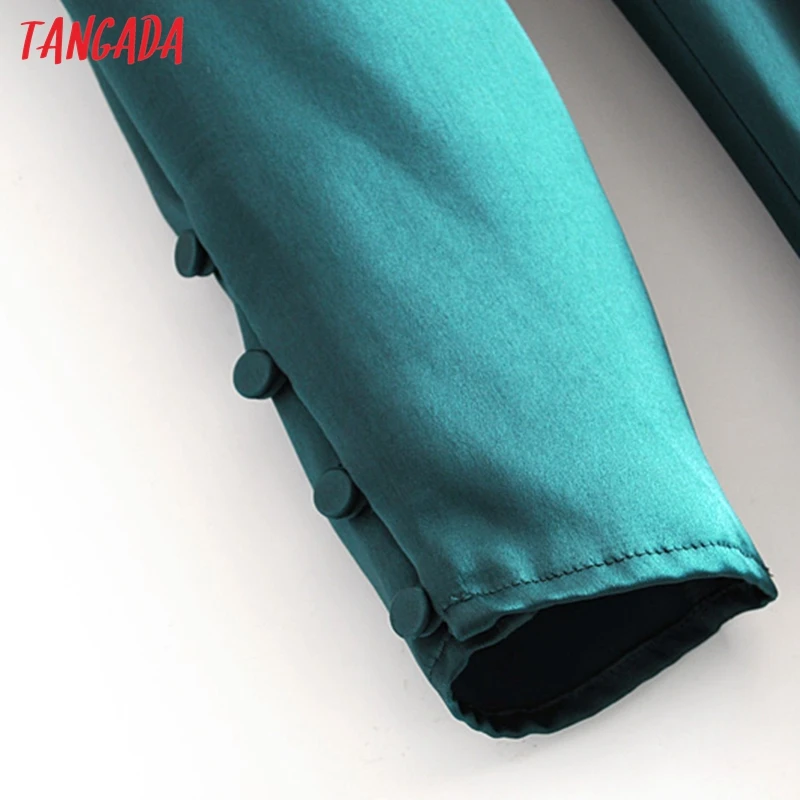 Tangada женское корейское однотонное платье с глубоким v-образным вырезом и длинным рукавом, плиссированные винтажные вечерние Женское Платье-миди vestidos 3H30