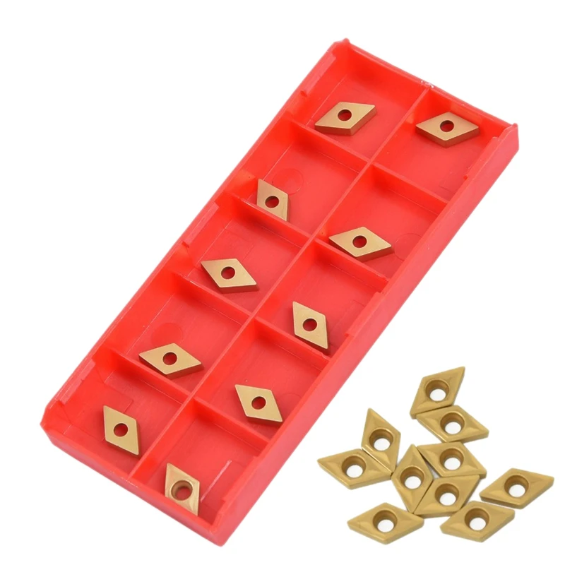 

10Pcs DCMT070204 YBC251 Blades Gold Carbide Inserts CNC Lathe Cutter for Lathe Turning Tool Boring Bar