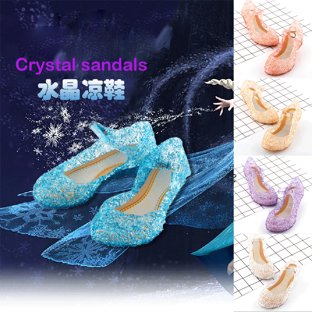 girl princess shoes Girls Kids Summer Crystal Sandals Frozen Princess Jelly High-Heeled Shoes Party Dress Decor slippers for boy