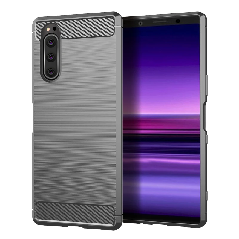 Для sony Xperia 5 Чехол XZ5 противоударный матовый карбоновый мягкий бампер чехол для sony Xperia 2 чехлы для телефонов Capa - Цвет: Серый