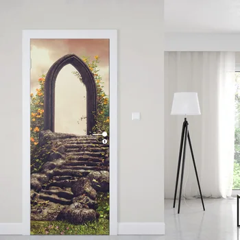 

77x200cm Door Sticker SelfAdhesive Decal Home Decor DIY Living Room PVC Waterproof 3D Print Sticker Art Stone ladder