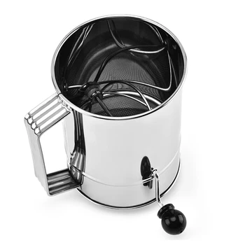 

Stainless Steel Baking Tool Pastry Flour Colander Sugar Sieve Cup Mesh Screen Easy Clean Powder Fine Hand Crank Sifter Cocoa