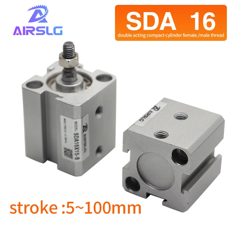 

SDA SDA16 series -5*10x15-20-25-30 - mm Air pneumatic cylinder double acting compact cylinder female /male thread