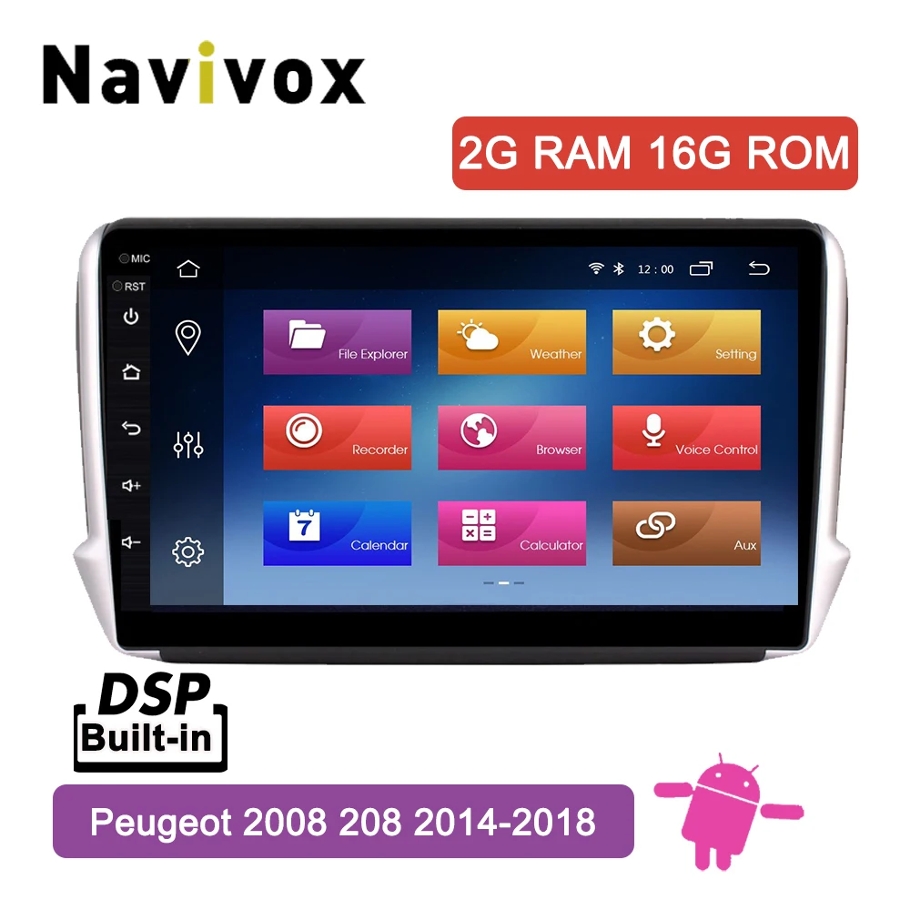 Navivox 10 дюймов Android 8,1 Автомобильный gps Мультимедиа для peugeot 2008 208 серии автомобильный навигатор