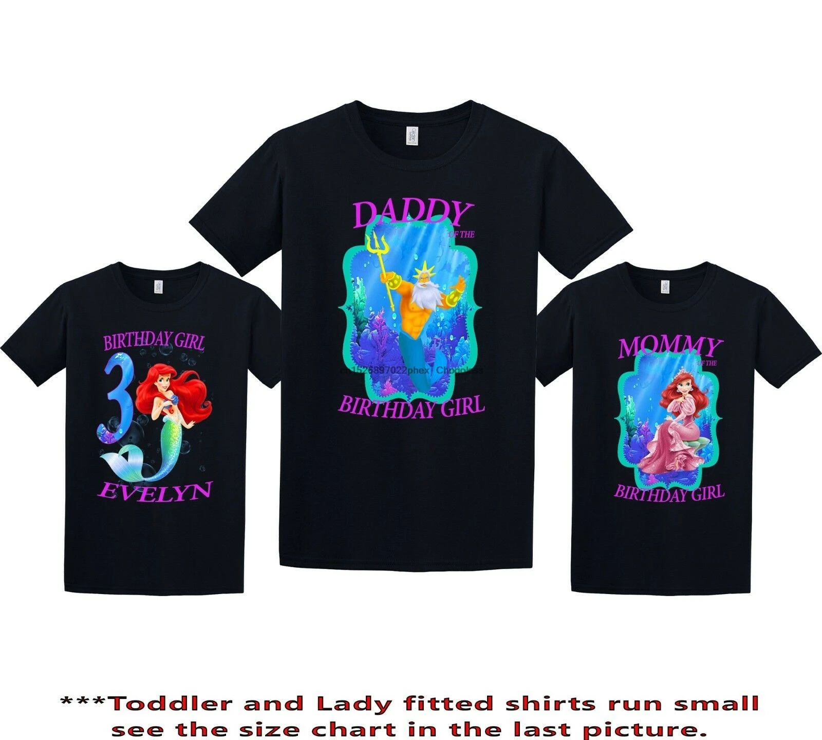 The Little Mermaid Birthday Shirt Personalized Custom Shirt Family Black t-shirt 