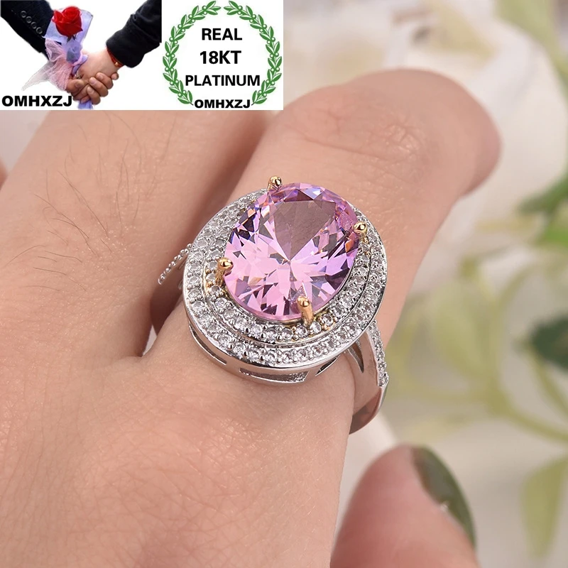 OMHXZJ Wholesale European Fashion Woman Girl Party Birthday Wedding Gift Luxury Egg Pink AAA Zircon 18KT White Gold Ring RR898 | Украшения