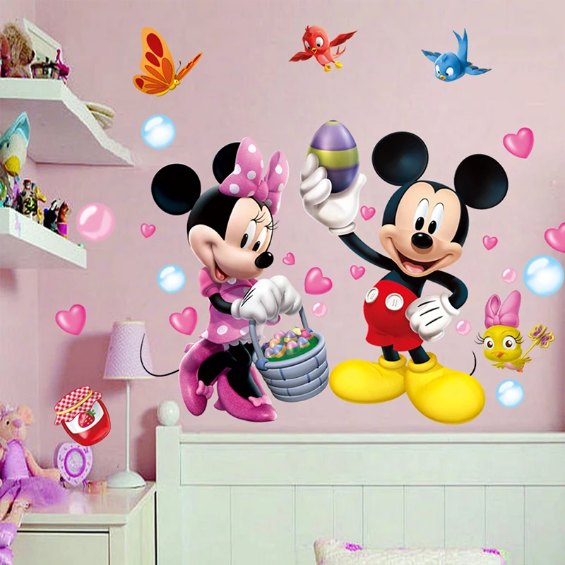 Disney Mickey Minnie Mouse Birds Wall Decals Kids Rooms Nursery Home Decor Cartoon Wall Stickers Pvc Mural Art Diy Posters