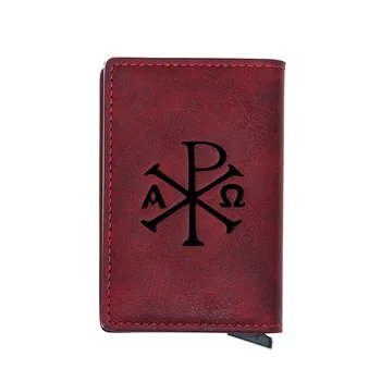 

Catholic Church Religious Symbol Leather Min Short Wallet Women Men Christian Card Holder Purse Small Money Bag