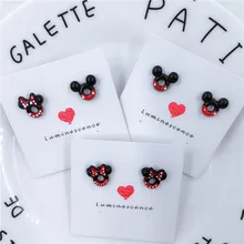 EUPNHY, 1 пара, милые серьги-гвоздики с Микки и Минни Маус для женщин и девочек, гипоаллергенные серьги-гвоздики, ювелирные изделия для пирсинга