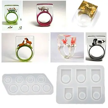 

52Pcs Assorted Sizes Round Square Flat Ring Silicone Resin Mold Ring Band Jewelry Making Tool US Size 5-12 with Fillings
