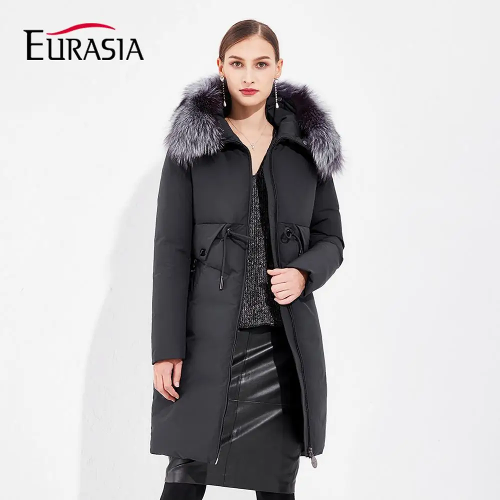 EURASIA/Новинка года; Стильное женское зимнее пальто; плотные парки; верхняя одежда из натурального меха; одежда на молнии; Длинная Куртка с регулируемой талией; YD1886
