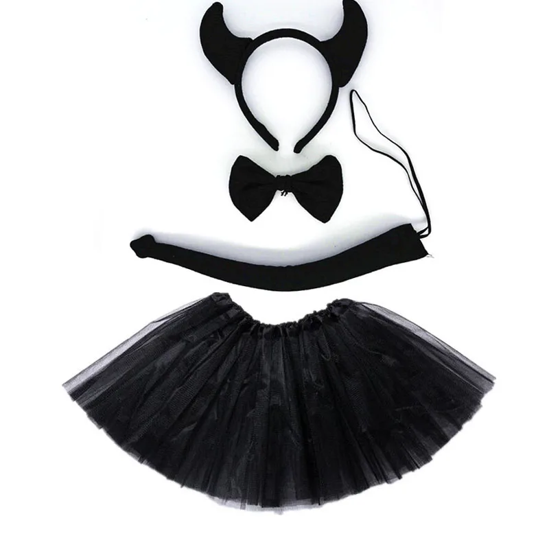 Girl Devil demon Cosplay Headband Tutu Skirt Tie Tail Set Party Props Baby Shower Toy Birthday Gift Halloween Costume for Kids|Костюмы для