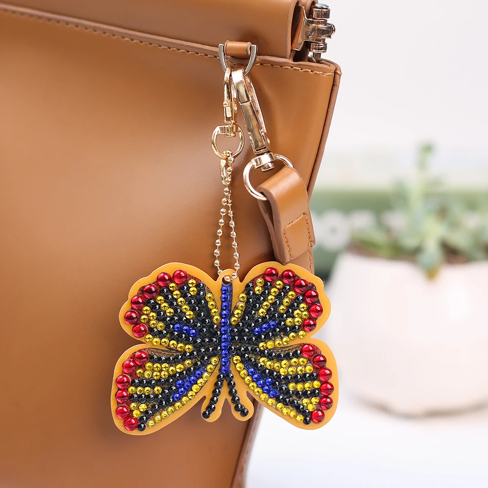 

5Pcs Rhinestone DIY Keychain Diamond Painting Pendant Ornament Butterfly Leaf Women Girl Bag Keyring Full Drill Embroidery Cross