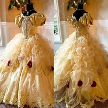 Нарядное платье принцессы для девочек; бальное платье ручной работы с цветочной аппликацией и кристаллами; платье для дня рождения; сказочные Платья с цветочным узором для девочек