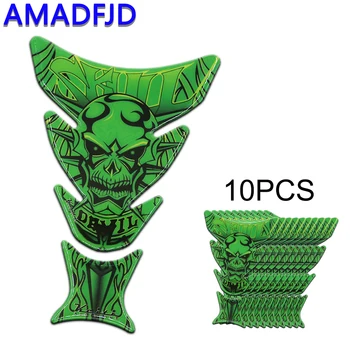 

AMADFJD 10pcs motorcycle tank pad green skull grain motorcycle protector tank moto decals tank sticker tankpad stickers