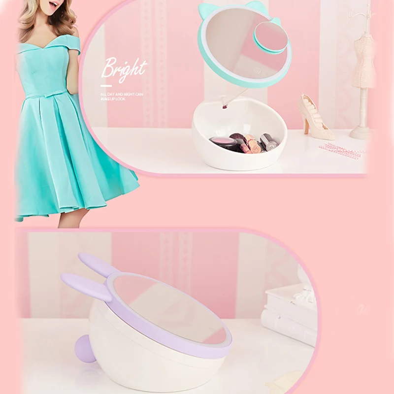 

LED Makeup Mirror Dimmable Touching Screen Multi-angle Mirror Built-in Storage Box Mirrors VJ-Drop