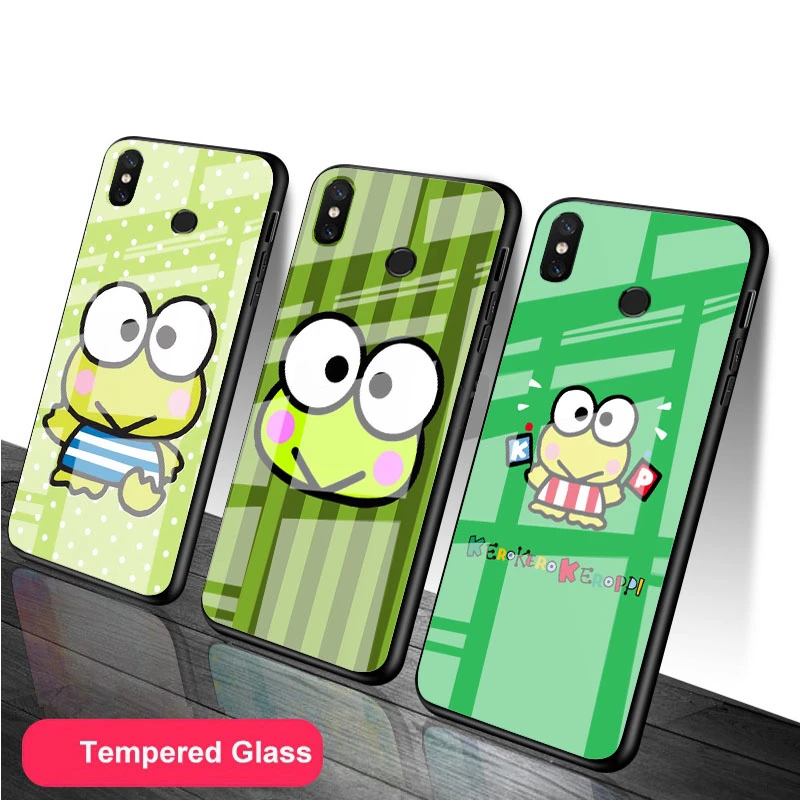 Cute green frog Keroppi DIY Tempered Glass Phone Case for Redmi 7A 8 9 NOTE 9 8 7 6 Pro Luxury printed cover shell case for xiaomi