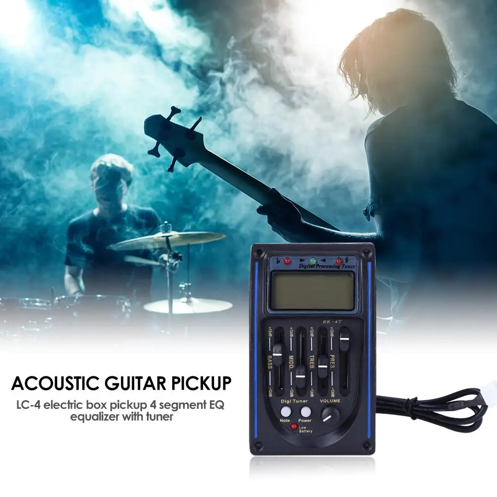 

Professional LC-4 Acoustic 4-Band EQ Equalizer Guitar Bass Preamp Piezo Pickup LCD Tuner Volume Control for Acoustic Guitars