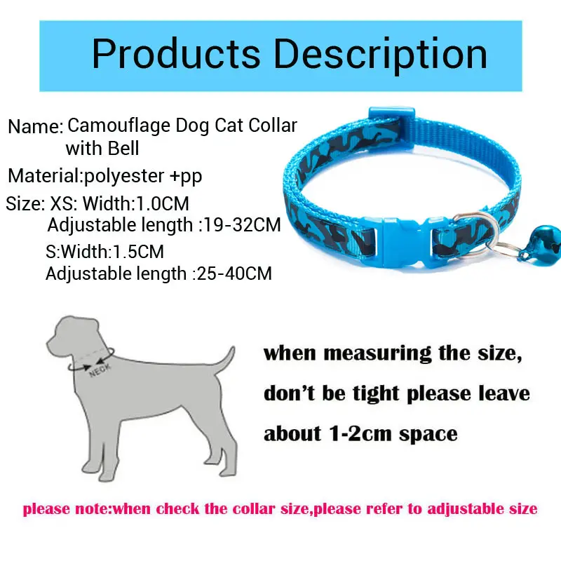 Camouflage Cat Collar With Bell Pet Dog Necklace Gatos Collier Chats Perro Supplies for Small Medium Kittin Chihuahua Pink Blue 6