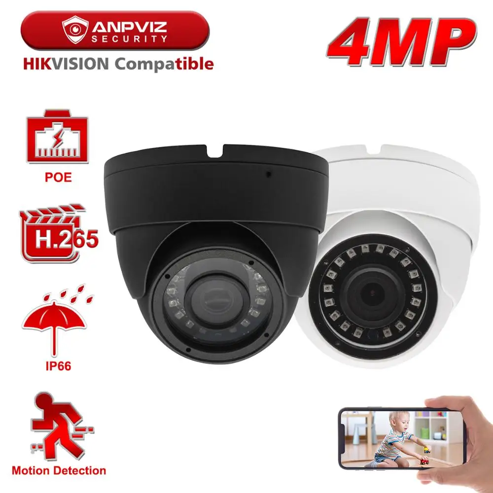 Hikvision совместимая ip камера Anpviz 4MP POE для наружного/внутреннего наблюдения