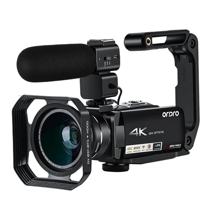 Ordro AC7 4K HD WI-FI 24MP Цифровая видеокамера инфракрасная видео Регистраторы Ночное видение 10xoptical зум ПК для просмотр в режиме реального - Цвет: add lens mic hood