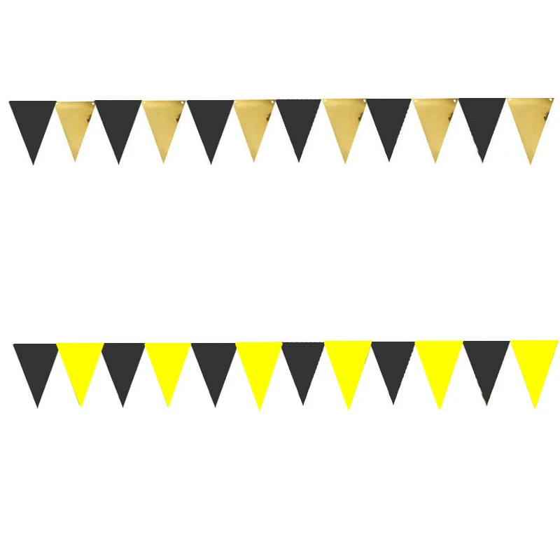 

12Flags Black Gold Yellow non-woven Birthday Bunting Banners Pennant Baby Shower Wedding Garland Flags Party Decoration Supplies
