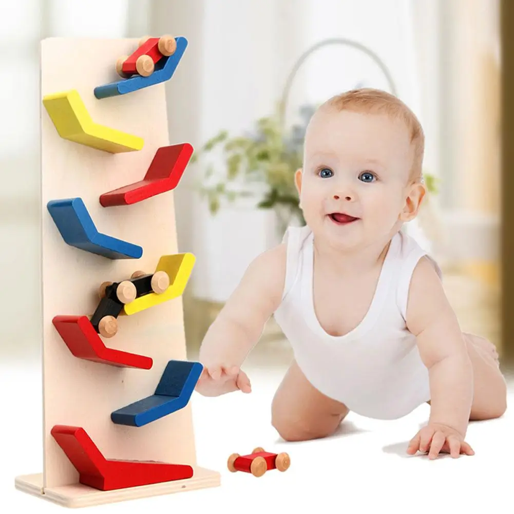 

None Wooden Demountable Slider Car Ladder Small Pulley Building Block Racing Wooden Cars