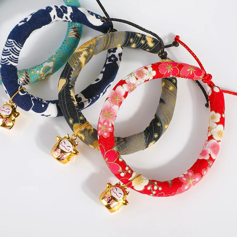 Japanese Style Handmade Adjustable Dog Cat Collar 4 Size Printed Necktie Necklace With Bell for Puppy Kitten Pet Cat Accessories Japanese Style Handmade Adjustable Dog Cat Collar 4 Size Printed Necktie Necklace With Bell for Puppy Kitten Pet Cat Accessories