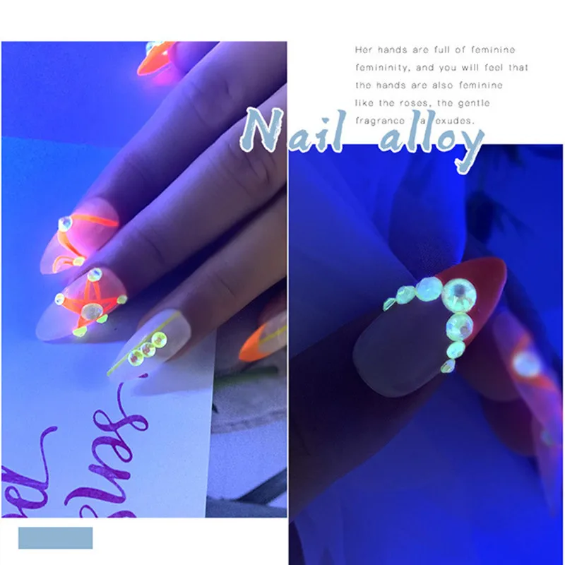 8 упаковок смешанный размер светящийся хрустальный дизайн ногтей украшения из страз ФЛУОРЕСЦЕНТНОЕ свечение в темноте 3D блестящие алмазы для ногтей SS6-SS20