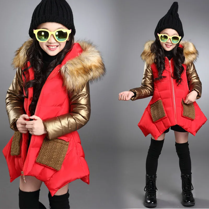 Г., модная куртка-пуховик для девочек, теплое зимнее пальто с меховым капюшоном для девочек, хлопковая парка для девочек