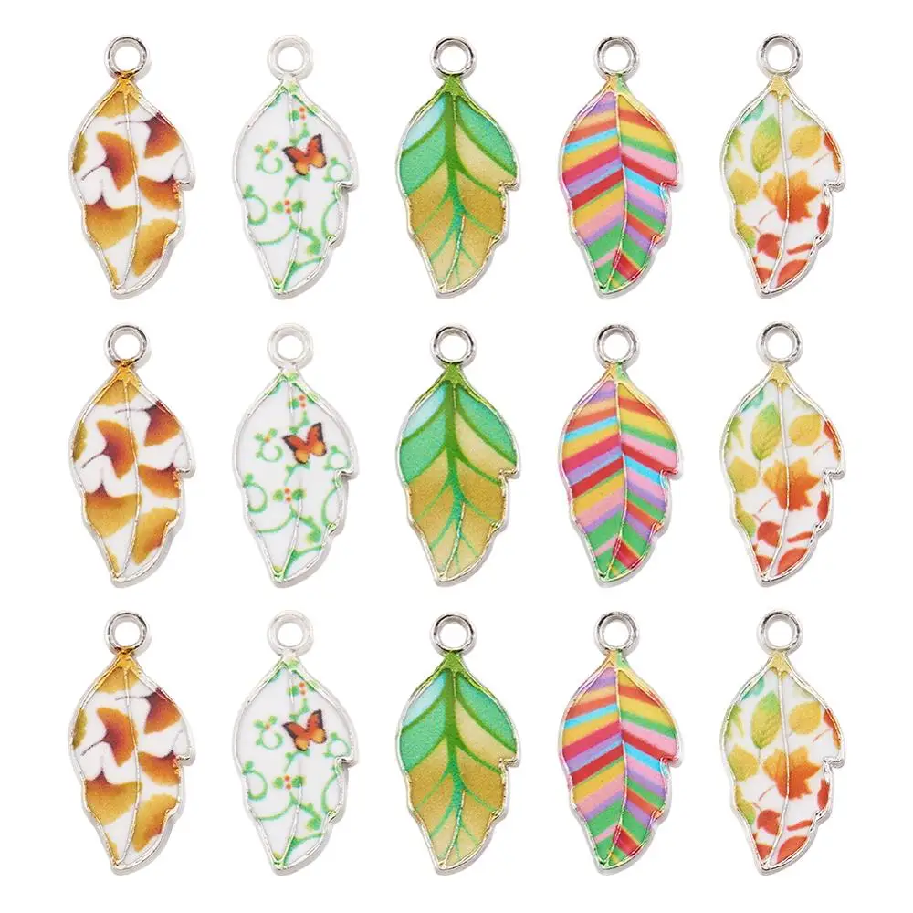 20pcs Alloy Enamel Leaf Pendants For Bracelet Necklace Pendant Jewelry