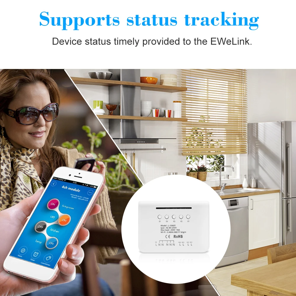 EWeLink 4CH wifi модуль переключателя RF 433 МГц 4 банды беспроводной умный переключатель+ 1 шт. 4 кнопки дистанционного управления Умный дом
