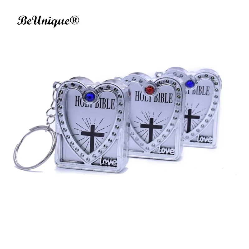 New Arrival Heartshape Mini Bible Book Keychain Love Cross Pendant Holy Scripture Keyring