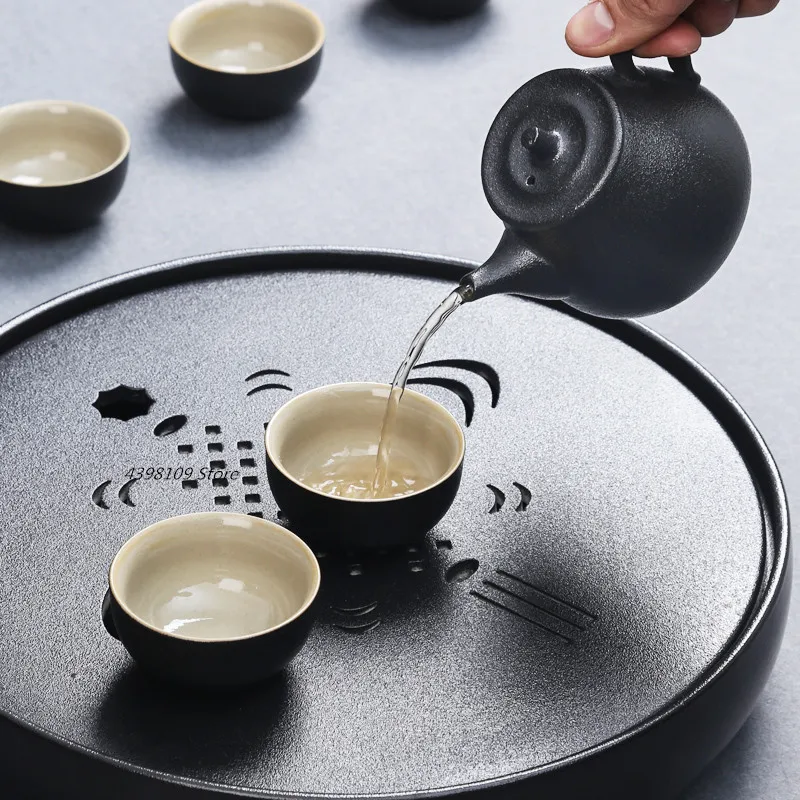High quality black ceramic tea set / simple one pot four cup portable travel cup office kung fu tea
