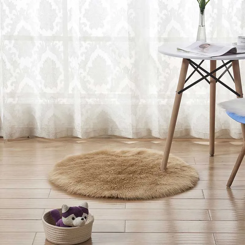 khaki Круглые ковры из искусственной шерсти для гостиной, белый плюш, детская комната, искусственный мех, шерстяные коврики, мохнатые длинные плюшевые современные коврики 60cm/120 см ковер в гостинную ковры ковер - Цвет: khaki